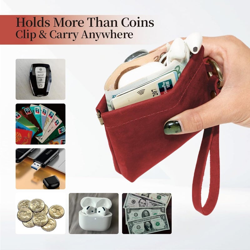 Aesthestyle Leather Coin Pouch with Wristlet, Coin Purse with Dual Interlayer, Card and Change Holder, Change Purse without Zipper, Squeeze Coin Wallet, Handmade Genuine Leather Pouch For Men/Women - Image 3